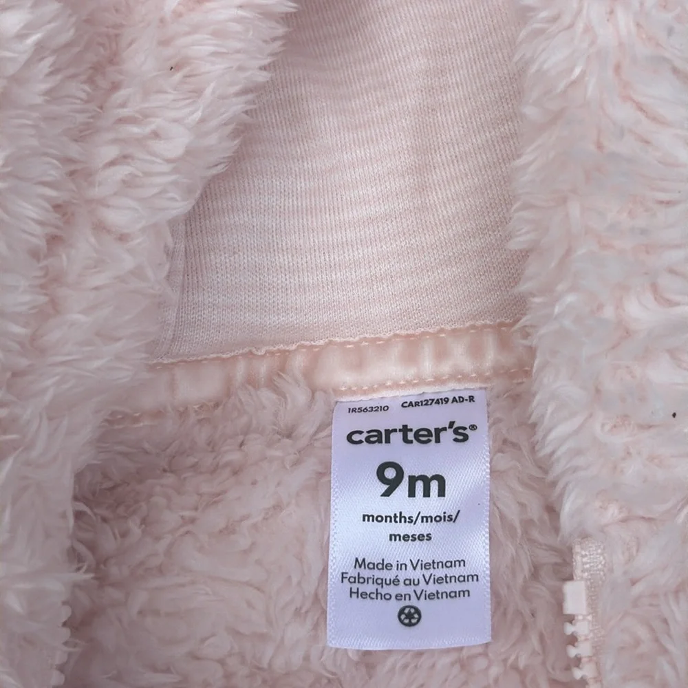 Carters Baby 9M Fuzzy Sherpa Fleece Bear Pram Suit Hooded Romper Bundle 2Pk